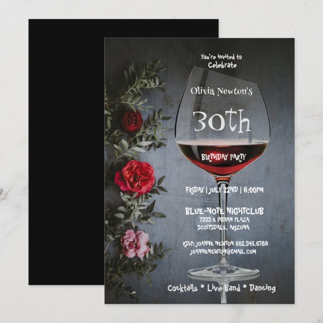 Invitation 30e Anniversaire Fête Vin & Roses Rouges Anniversa (Devant / Derrière)