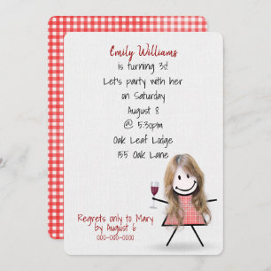 Invitation 30e anniversaire Fille avec vin