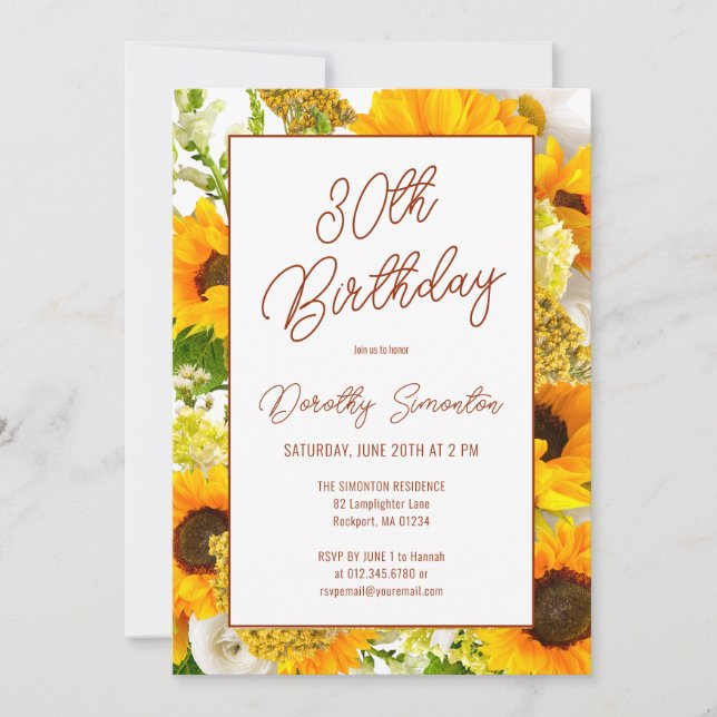 Invitation 30e anniversaire Fleur de soleil moderne Floral (Devant)
