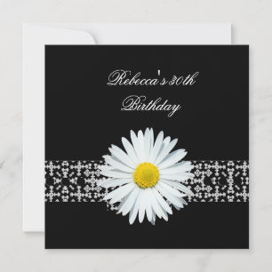 Invitation 30e Anniversaire Fleur Noir Blanc Jaune