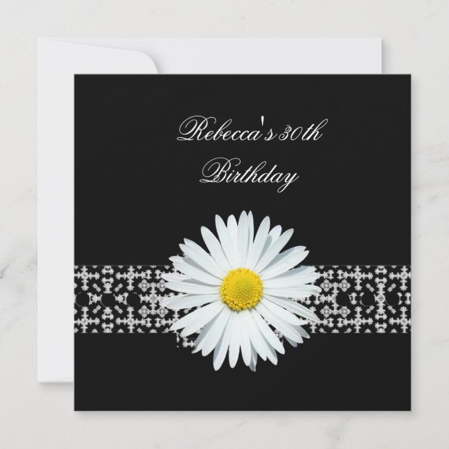 Invitation 30e Anniversaire Fleur Noir Blanc Jaune (Devant)