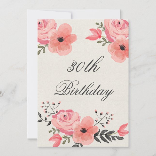 Invitation 30e anniversaire Fleurs d'aquarelle chic (Devant)