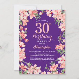 Invitation 30e anniversaire Fleurs florales roses violettes v