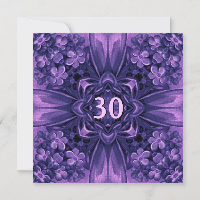 Invitation 30e anniversaire Fleurs violettes et linge de lit (Devant)
