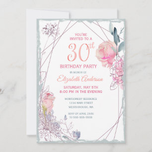 Invitation 30e anniversaire Floral Blush Rose Watercolor Part