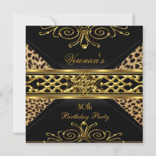 Invitation 30e anniversaire Gold Black Gold Art Déco Leopard