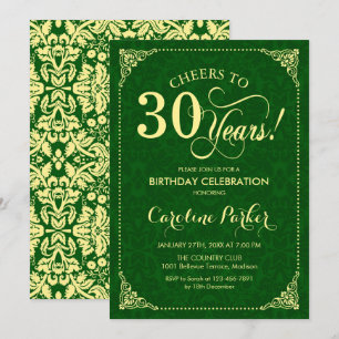 Invitation 30e anniversaire - Gold Green Damask