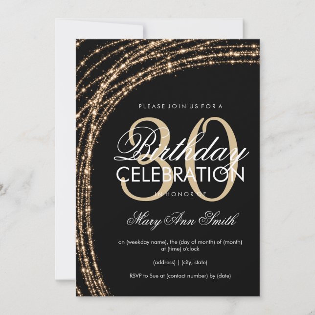 Invitation 30e anniversaire Gold Sparkling String lumières (Devant)