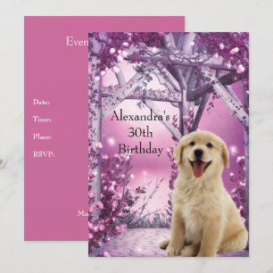 Invitation 30e Anniversaire Golden Retriever Hiver Rose