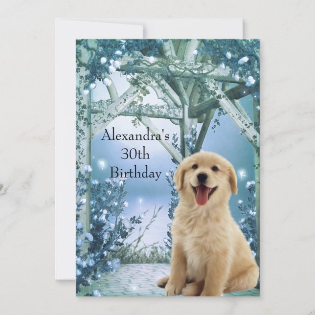 Invitation 30e anniversaire Golden Retriever Winter Blue (Devant)