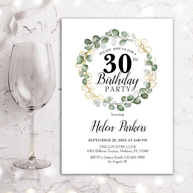 Invitation 30e anniversaire - Green Eucalyptus Foliage Wreath (Créateur téléchargé)