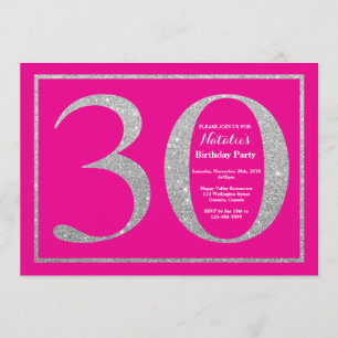 Invitation 30e anniversaire Hot rose et Parties scintillant d
