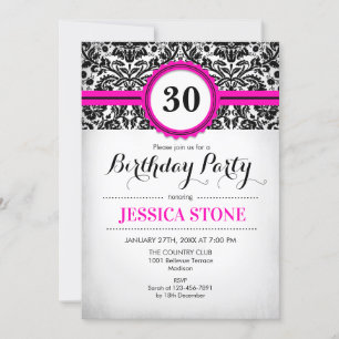 Invitation 30e anniversaire - Hot rose noir noir Damask