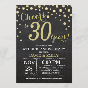 Invitation 30e anniversaire Mariage Chalkboard noir et or