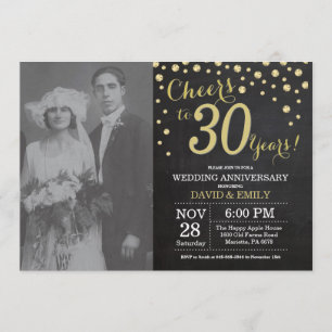 Invitation 30e anniversaire Mariage Chalkboard noir et or