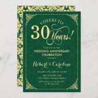 30e anniversaire Mariage Emerald Green Gold Damask