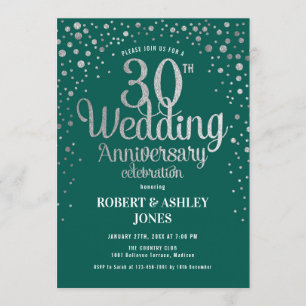 Invitation 30e anniversaire Mariage - Emerald Green & Silver