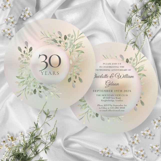 Invitation 30e anniversaire Mariage Perle de verdure (30th Wedding Anniversary Greenery Pearl Invitation)