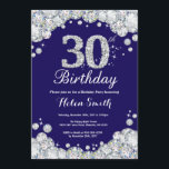 Invitation 30e anniversaire Marine Bleu et Diamant d'argent<br><div class="desc">Invitation du 30e anniversaire. Marine Blue et Silver Rhinestone Diamond. Élégant invitation de Bassorh Anniversaire. Anniversaire adulte. Femmes Anniversaire. Hommes Anniversaire. Pour plus de personnalisation,  cliquez sur le bouton "Customiser" et utilisez notre outil de conception pour modifier ce modèle.</div>