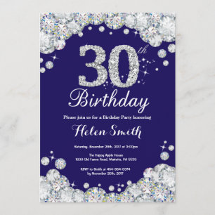 Invitation 30e anniversaire Marine Bleu et Diamant d'argent