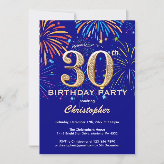 Invitation 30e anniversaire Marine Blue and Gold Rainbow Fire (Devant)