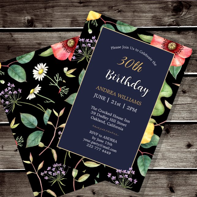 Invitation 30e anniversaire minuit Vintage Fleurs sauvages de (Créateur téléchargé)
