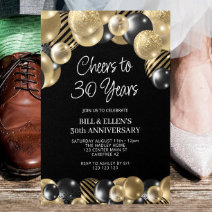 Invitation 30e anniversaire moderne de Black and Gold