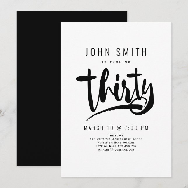 Invitation 30e anniversaire, Moderne, Masculine (Devant / Derrière)