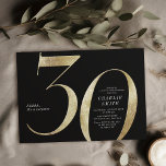 Invitation 30e anniversaire moderne minimaliste noir et or<br><div class="desc">L'invitation de 30e anniversaire minimaliste moderne comprend un faux film d'or stylé numéro 30 et les détails de votre fête en police serif classique sur couleur arrière - plan noire, simple et élégant, grande surprise invitation d'anniversaire adulte pour les hommes et les femmes. la couleur arrière - plan noir peut...</div>