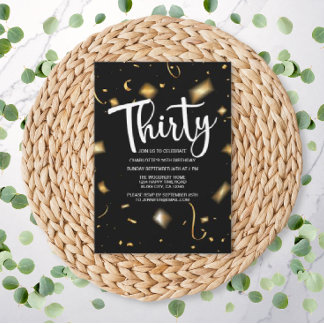 Invitation 30e anniversaire moderne noir blanc | Anniversaire