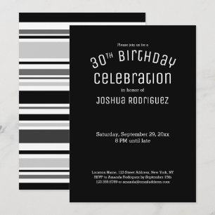 Invitation 30e anniversaire moderne noir blanc gris rayures