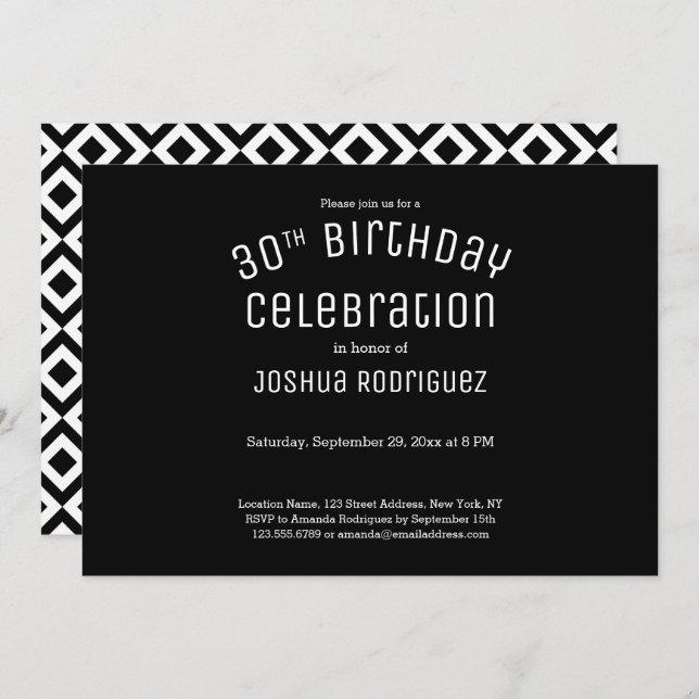 Invitation 30e anniversaire moderne noir blanc Motif géométri (Devant / Derrière)