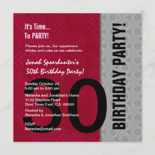 Invitation 30e anniversaire moderne rouge argent noir W1480
