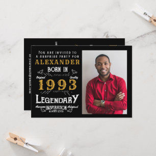 Invitation 30e anniversaire Né 1993 Black Gold Retro Photo