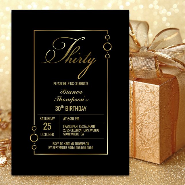Invitation 30e anniversaire Noir avec Gold Frame Party (Créateur téléchargé)