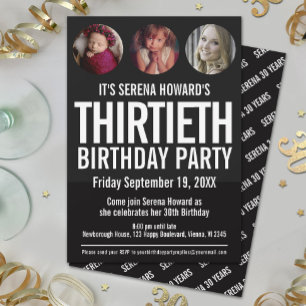 Invitation 30e anniversaire noir blanc cercles photo Invitati