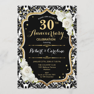 Invitation 30e Anniversaire - Noir Blanc Or
