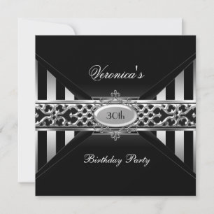 Invitation 30e Anniversaire Noir Blanc Rayure Argent