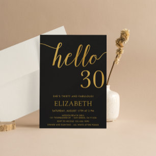 Invitation 30e anniversaire Noir et Or Bonjour 30