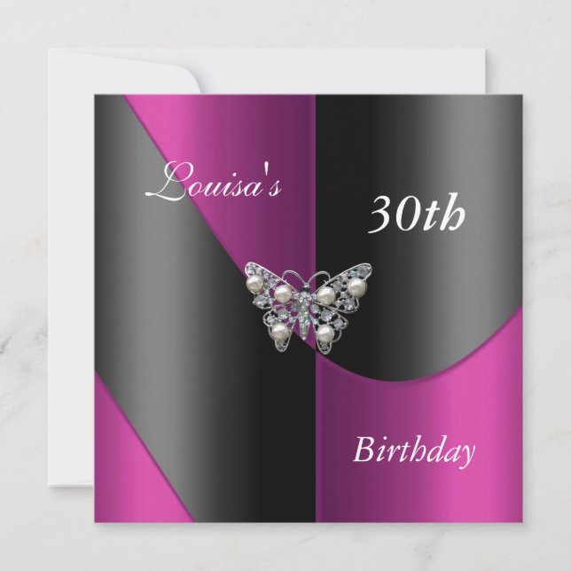 Invitation 30e anniversaire Noir Pink Plum Purple Papillon (Devant)