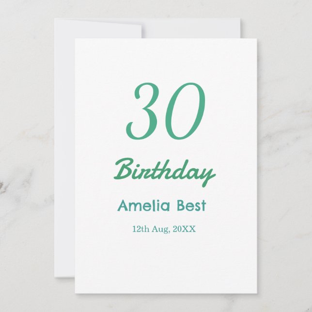 Invitation 30E ANNIVERSAIRE NOM DATE GRAS RÉTRO turquoise sim (Devant)