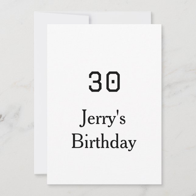 Invitation 30e anniversaire nom lettre gras date simple minim (Devant)