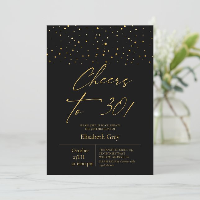 Invitation 30e Anniversaire Or Noir Moderne  (Debout devant)