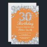 Invitation 30e anniversaire Orange and Silver Diamond<br><div class="desc">Invitation du 30e anniversaire. Diamant de Rhinestone orange et argent. Élégant invitation du Bassin d'Anniversaire. Anniversaire adulte. Les femmes,  anniversaire. Hommes Anniversaire.
Pour plus de personnalisation,  cliquez sur le bouton "Customiser" et utilisez notre outil de conception pour modifier ce modèle.</div>