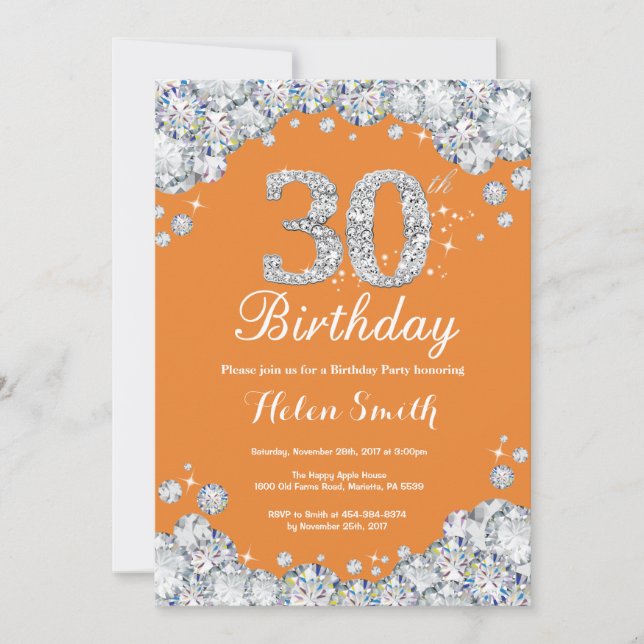 Invitation 30e anniversaire Orange et Silver Diamond (Devant)