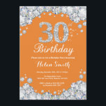 Invitation 30e anniversaire Orange et Silver Diamond<br><div class="desc">Invitation du 30e anniversaire. Diamant de strass orange et argent. Élégant invitation de Bassorh Anniversaire. Anniversaire adulte. Femmes Anniversaire. Hommes Anniversaire. Pour plus de personnalisation,  cliquez sur le bouton "Customiser" et utilisez notre outil de conception pour modifier ce modèle.</div>