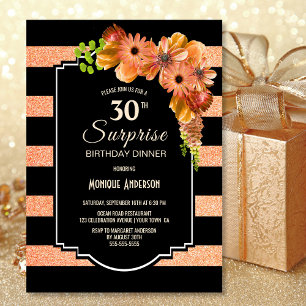 Invitation 30e anniversaire Orange Floral Surprise Dîner
