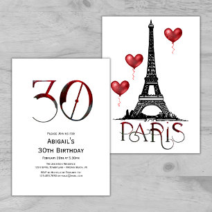 Invitation 30e anniversaire Paris, Tour Eiffel, Ballons rouge