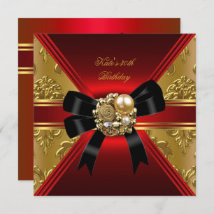 Invitation 30e Anniversaire Parti Rouge Or Rich Royal Noir