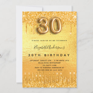 Invitation 30e anniversaire parties scintillant or gouttes